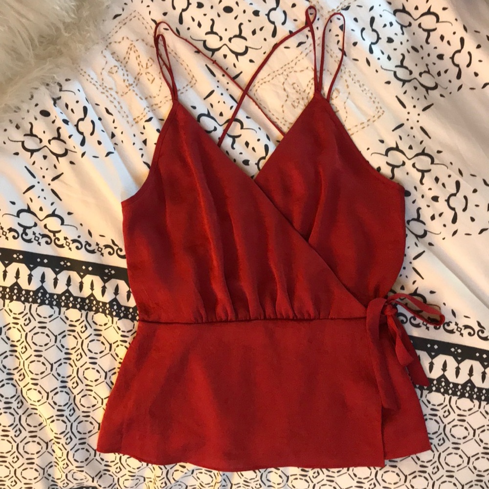 Express red faux-wrap sleeveless top - new w tags